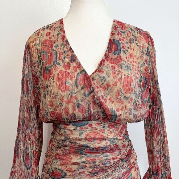 BASH AMELIA FLORAL METALLIC RUCHED PARTY DRESS - XS (0) - Picture 6 of 15